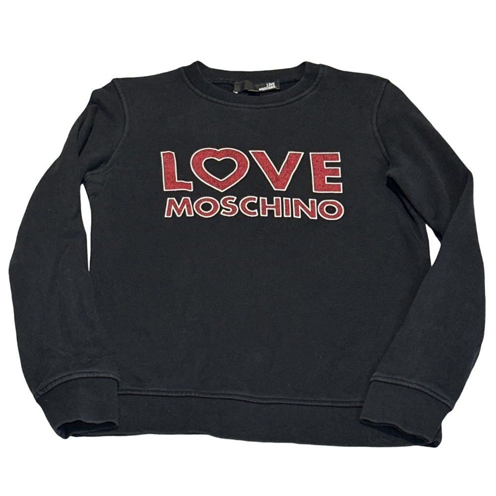 LOVE MOSCHINO black graphic crewneck sweater, untagged fits like small-medium.